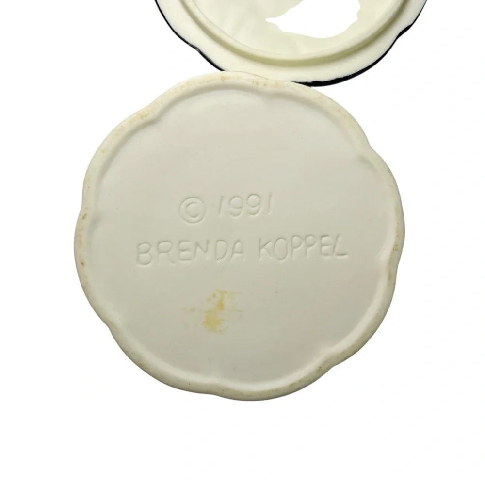 Vintage 1991 Brenda Koppel Ceramic Frame & Trinket Box Set Purple Flowers Decor